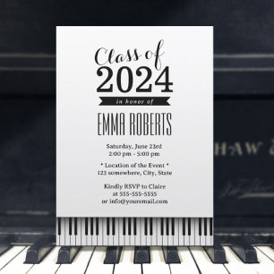 Invitation Music School Simple Piano Keys Graduation Party