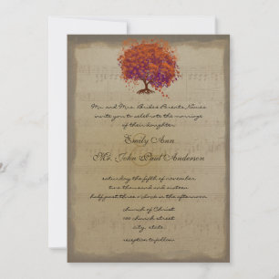 Invitation Musical Gold Orange Plum Heart Leaf Mariages