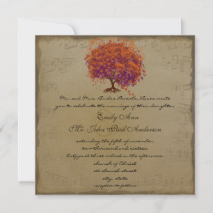 Invitation Musical Gold Orange Plum Heart Leaf Mariages