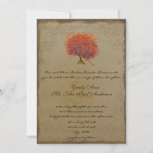 Invitation Musical Gold Orange Plum Heart Leaf Mariages
