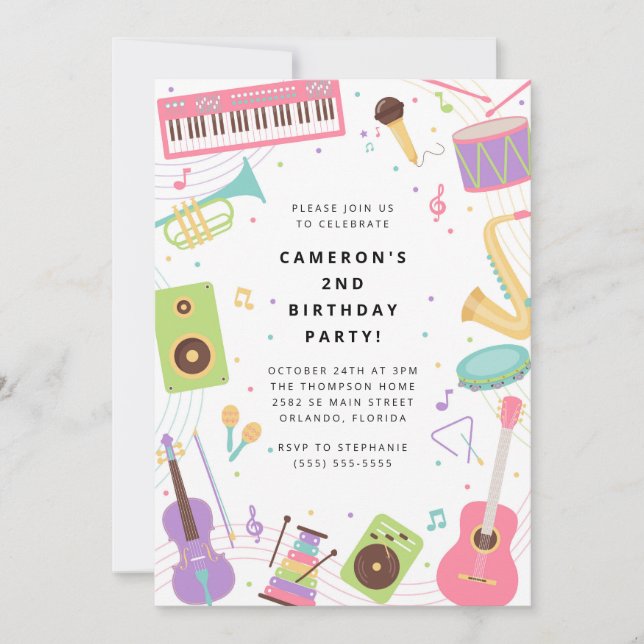 Invitation Musical Instrument Birthday Party  (Devant)