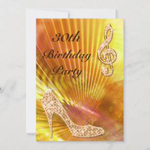 Invitation Musical Note Orange Pailleté & Stiletto 30 ans