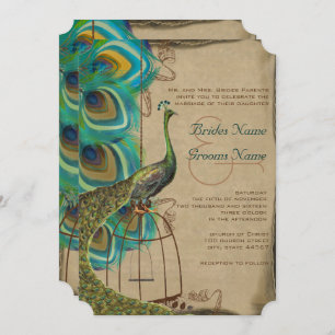 Invitation Musical Peacock Bird Cage Feather Wedding Invite