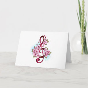 Invitation Musical treble clef notes with sakura flowers