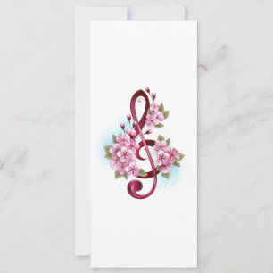 Invitation Musical treble clef notes with sakura flowers