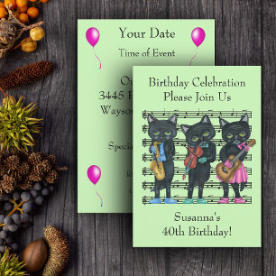 Invitation Musicien d'anniversaire Black Cats Sheet Musique v