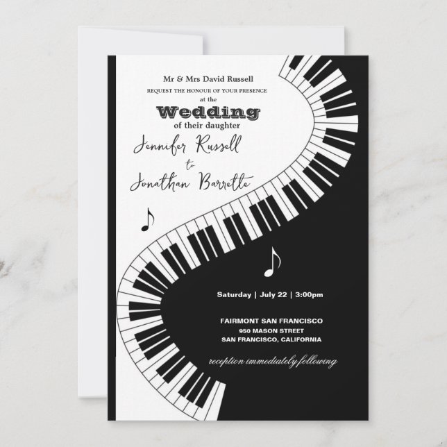 Invitation Musiciens créatifs Piano Keys Mariage (Devant)