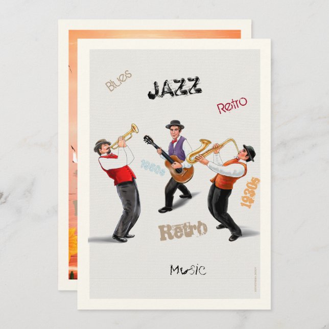 Invitation Musiciens de jazz Retro Musique Blues Party ART Pa (Devant / Derrière)