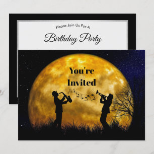 Invitation Musiciens Pleine lune Aquarelle Anniversaire