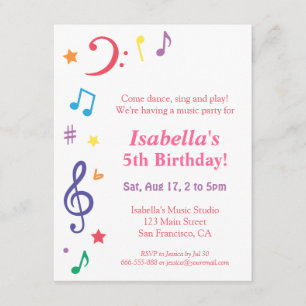 Invitation Musique arc-en-ciel colorée Fête d'anniversaire à