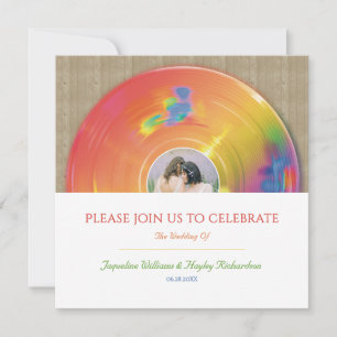 Invitation Musique Arc-en-ciel Rétro Disque Vinyle Mariage