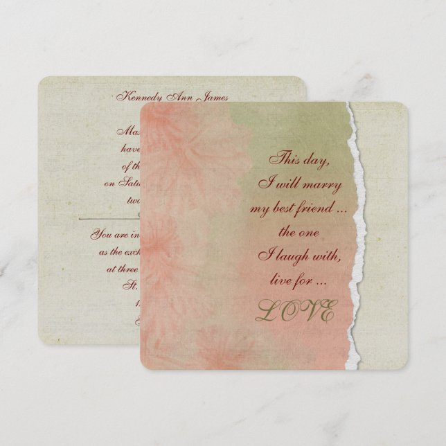 Invitation musique arrière - plan floral avec verset mariage (Devant / Derrière)