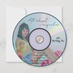Invitation Musique CD Fille Rétro Bleu Anniversaire