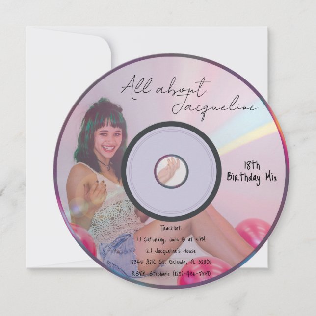 Invitation Musique CD Fille Rose Rétro Anniversaire (Devant)