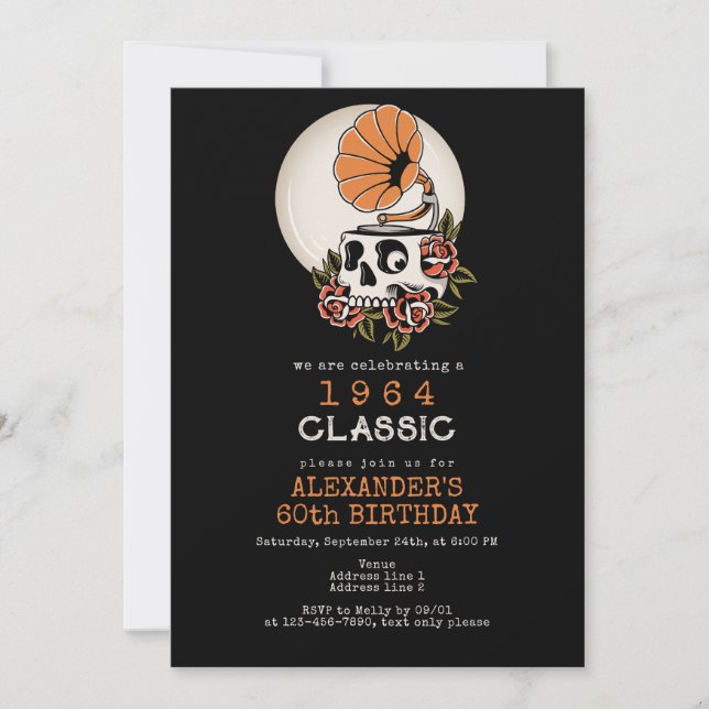 Invitation Musique Classique vintage Thème Gothique Crâne Ann (Devant)