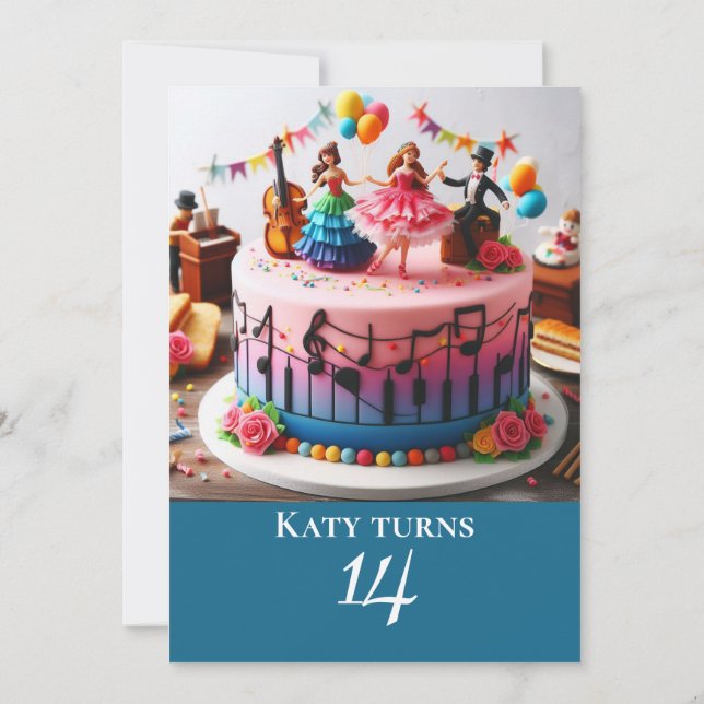 INVITATION MUSIQUE COLORÉE THÈME ANNIVERSAIRE CAKE PARTY (Dos)