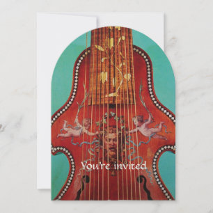 Invitation MUSIQUE DE CONCERT,MARIAGE,Turquoise Bleu Rouge Ly
