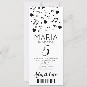 Invitation Musique de concert mignonne Style de billet de f
