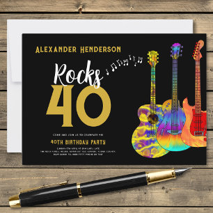 Invitation Musique de fête d'anniversaire 40 ans Guitare Rock