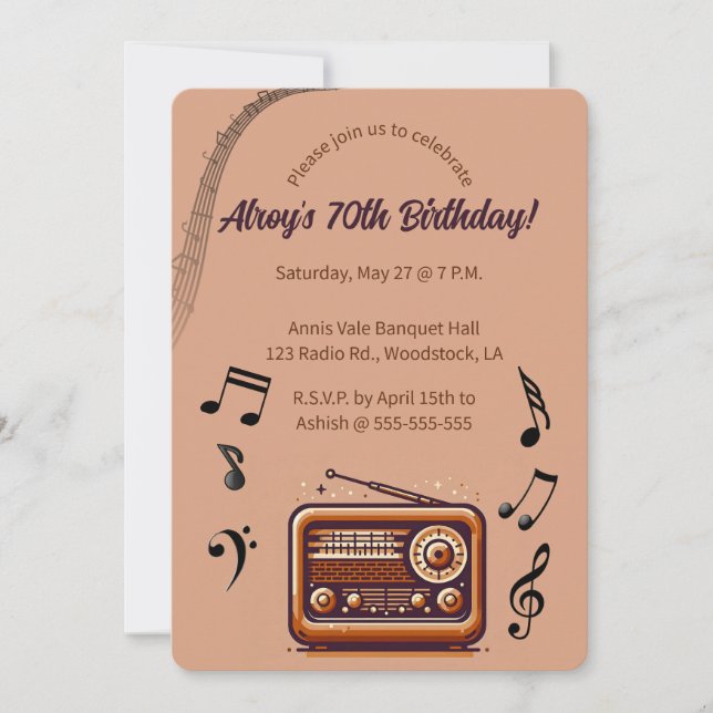 Invitation Musique de radio rétro éditable pour anniversaire (Devant)