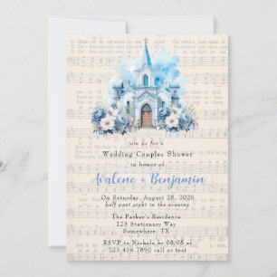 Invitation Musique Dusty Blue Church Mariage Couples Douche
