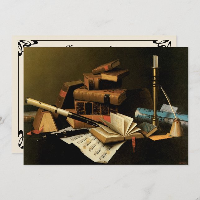 Invitation Musique et littérature de William Harnett, Art fin (Devant / Derrière)