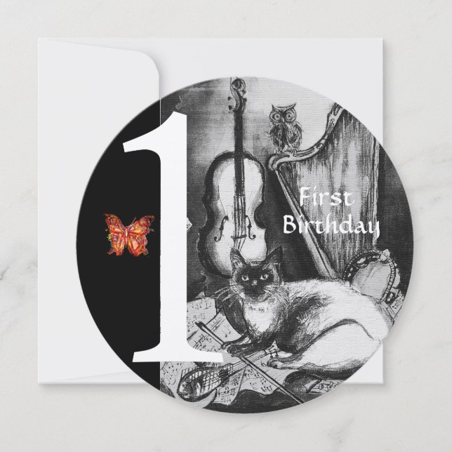 Invitation MUSIQUE FABRIQUANT CHAT Première fête d'anniversai (Devant)