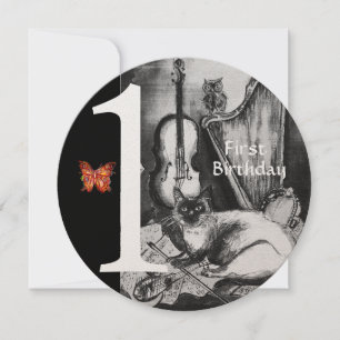 Invitation MUSIQUE FABRIQUANT CHAT Première fête d'anniversai