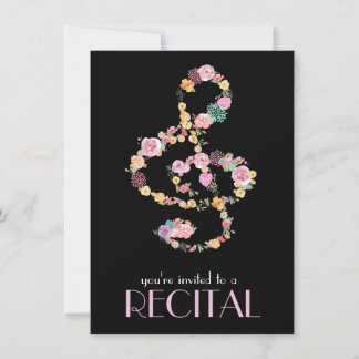 Invitation musique florale trekking clef sur noir