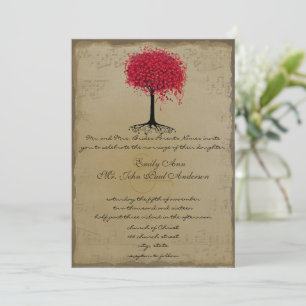 Invitation Musique Gold Rouge coeur Leaf Tree Mariage Invitat