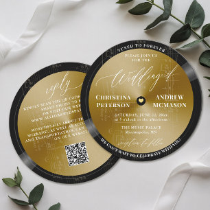 Invitation Musique LP Vintage Vinyl Gold Blanc Mariage modern
