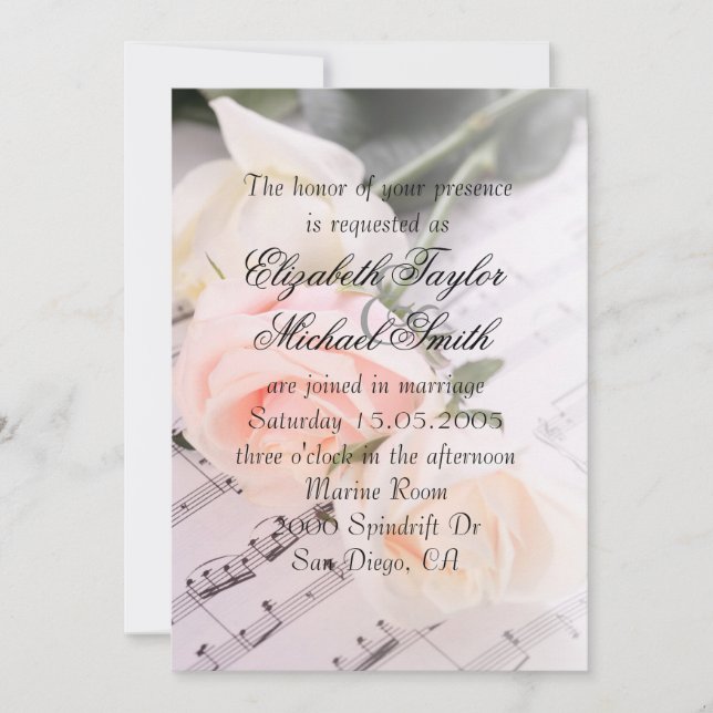 Invitation Musique mariage Light Rose Roses Mariage Invitatio (Devant)