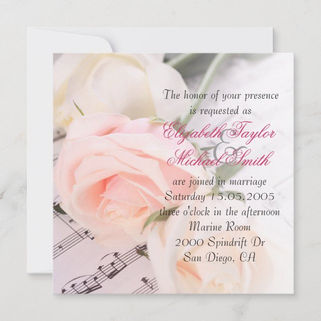 Invitation Musique mariage Light Rose Roses Mariage Invitatio (Devant)