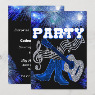 Invitation Musique Occidentale Guitare Bleue Et Bottes Cowboy