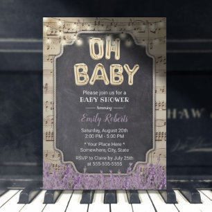 Invitation Musique Oh Baby shower Lavande Rustique Floral