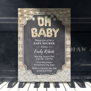Invitation Musique Oh Baby shower Rustique Bébé's Breath Flor