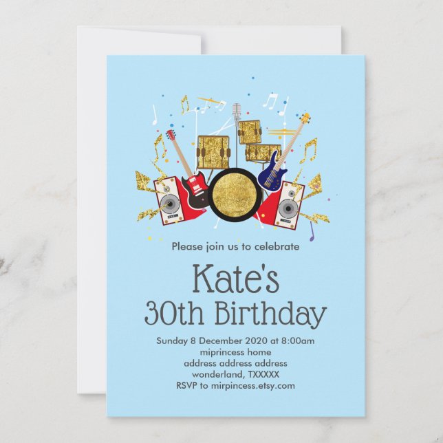 Invitation musique partie guitare batterie ensemble musical (Devant)