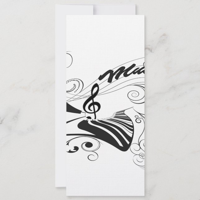 Invitation Musique, piano et clef aux éléments floraux (Devant)
