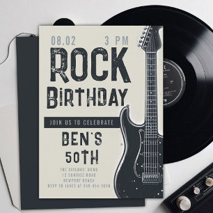 Invitation Musique rock Guitare Adulte Noir Anniversaire
