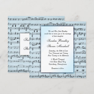 Invitation Musique Thème Mariage Feuille Bleue Musique Invita