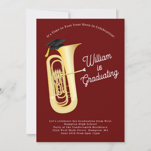 Invitation Musique Tuba Musicien Graduation Party Musique (Devant)