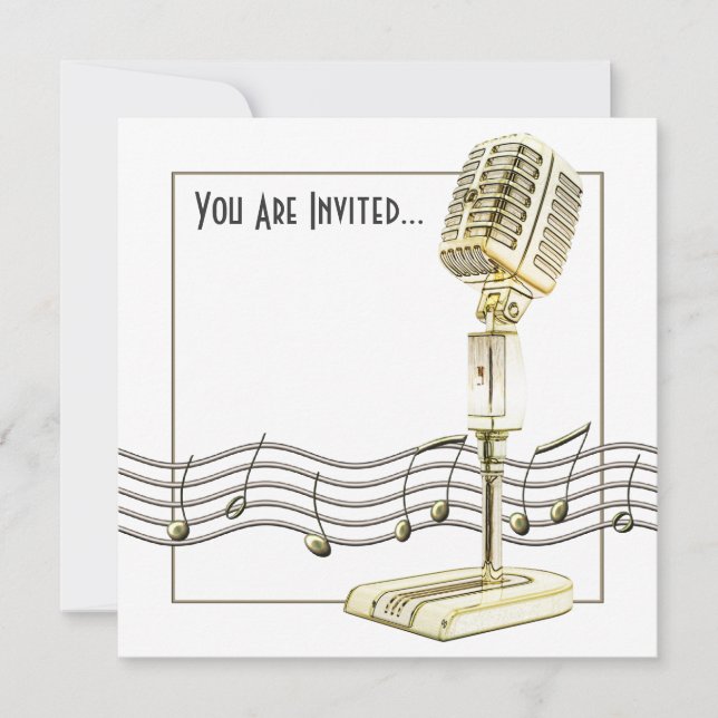Invitation Musique vintage de microphone (Devant)