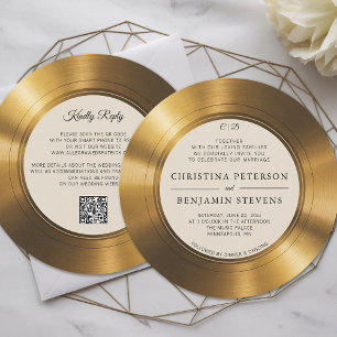 Invitation Musique Vintage LP Vinyl Gold Elegant Mariage mode