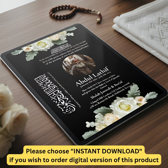 Invitation Muslim Death Announcement Male Janaza Prayer (Créateur téléchargé)