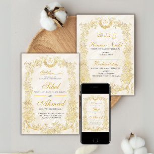 Invitation Muslimische Hochzeitseinladung mit goldenem Blumen