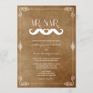 Invitation Mustache Aime M. & M. Vintage Paper Gay Mariage