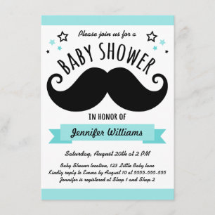 Invitation Mustache baby shower aqua bleu
