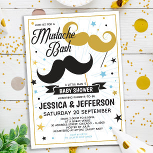 Invitation Mustache Bash Garçon bébé Faux Parties scintillant