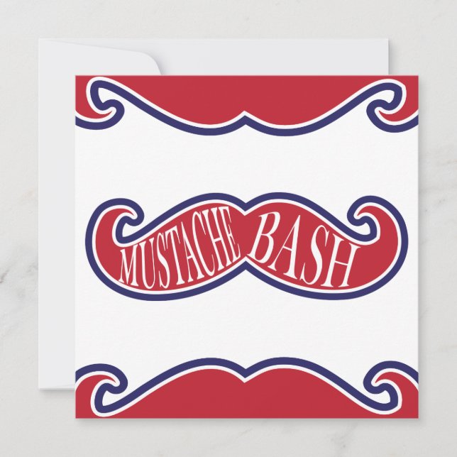 Invitation Mustache Bash - Rouge, Blanc et Bleu (Devant)