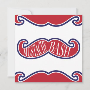 Invitation Mustache Bash - Rouge, Blanc et Bleu